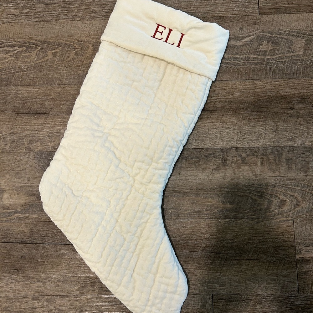 Pottery Barn LARGE Cream Quilted Christmas Stocking